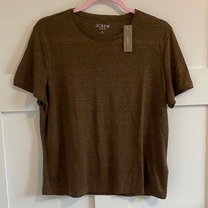J. Crew Brown Linen Short Sleeve Tee Classic Crew Neck